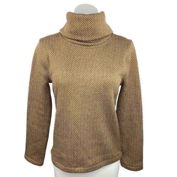 J.Crew Women Herringbone Print Brown Turtleneck Long Sleeve Sweater Top Size S - Picture 1 of 4